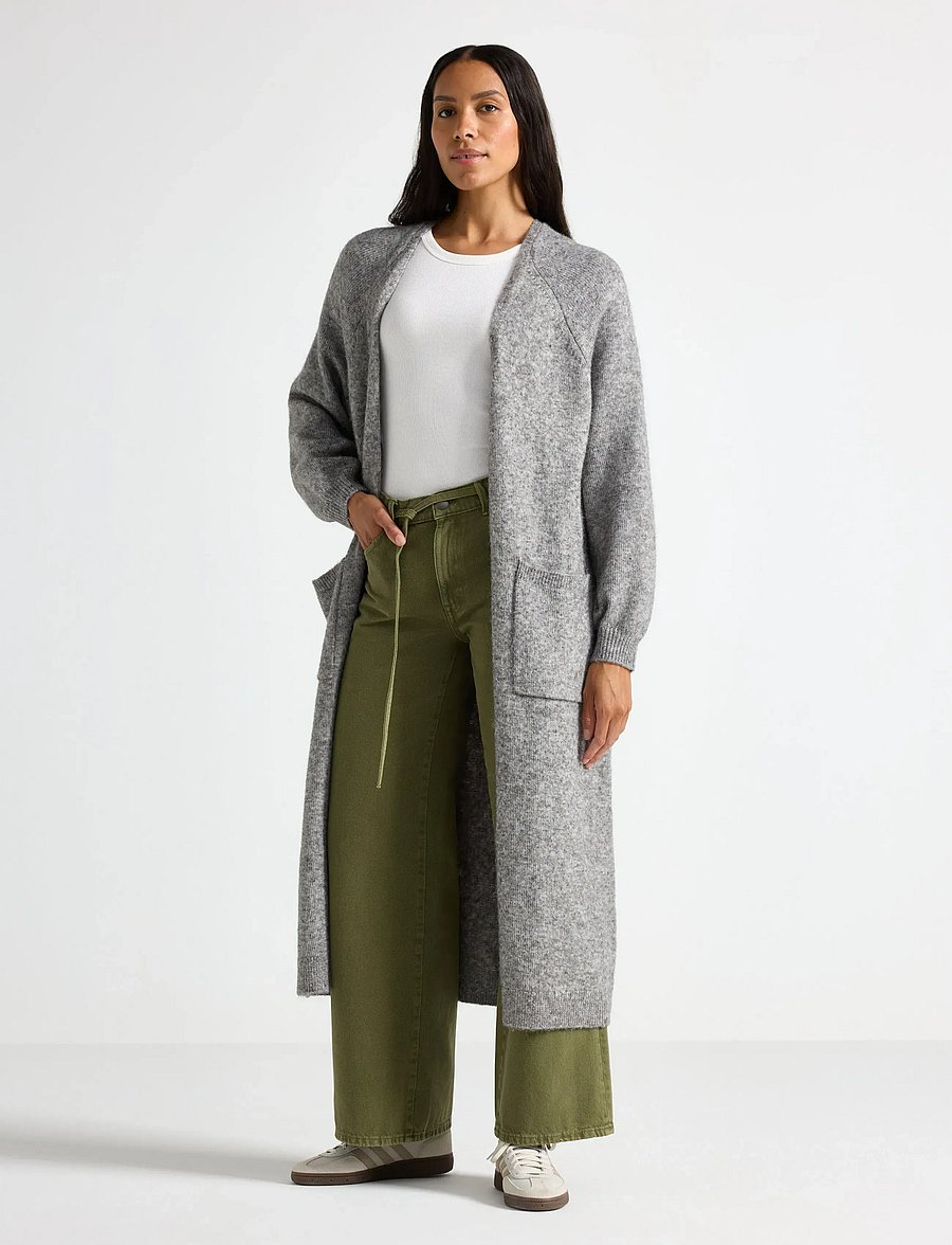 Lindex - Knitted long cardigan - strickjacken - grey melange - 0
