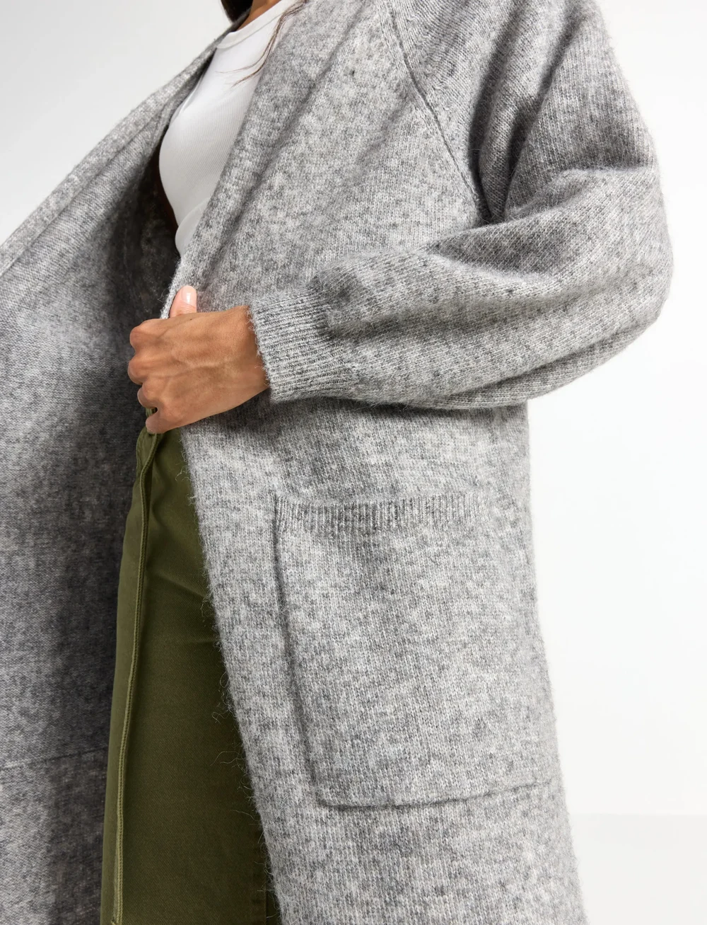 Lindex - Stickad lång cardigan - koftor - grey melange - 4