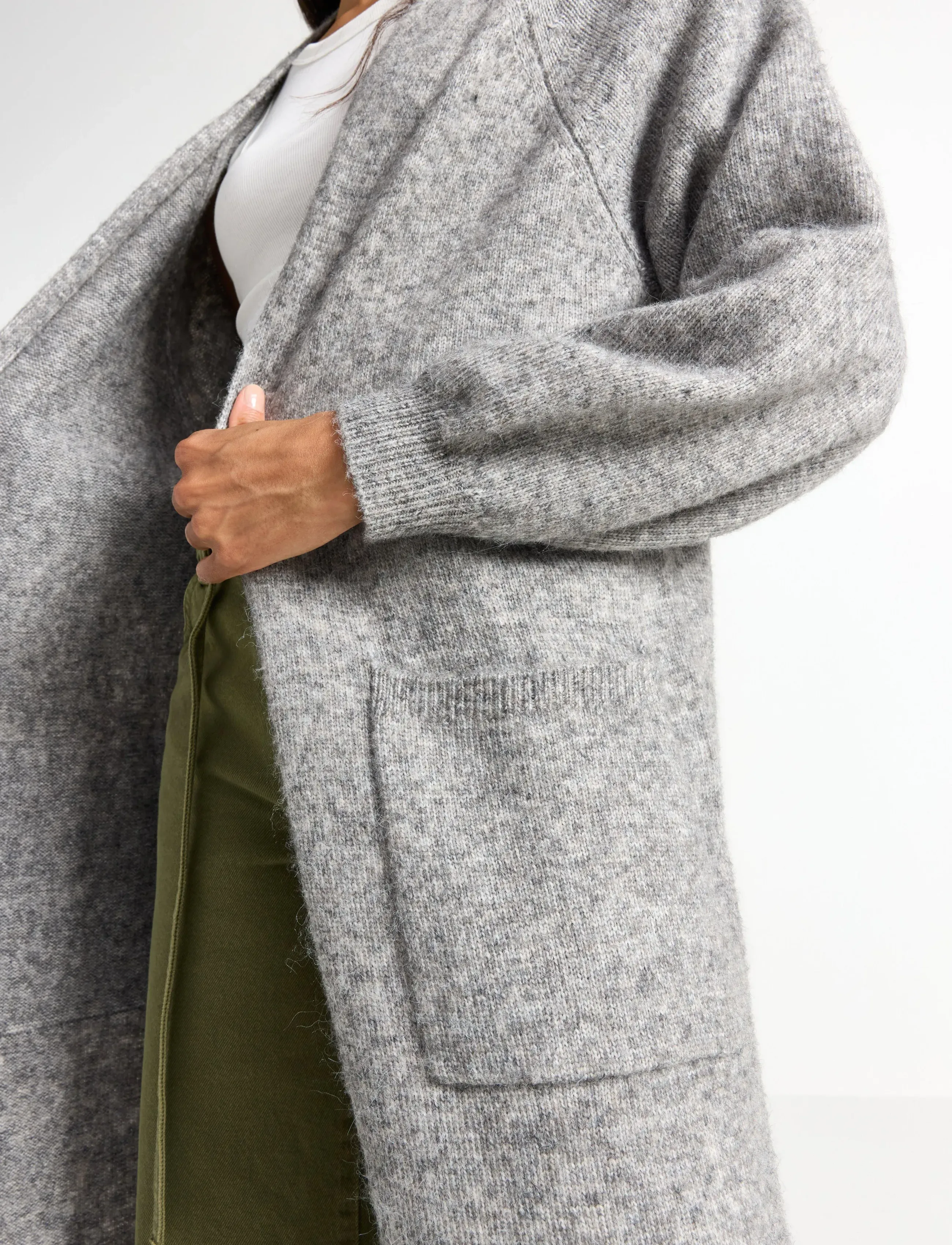 Lindex - Knitted long cardigan - grey melange - 4