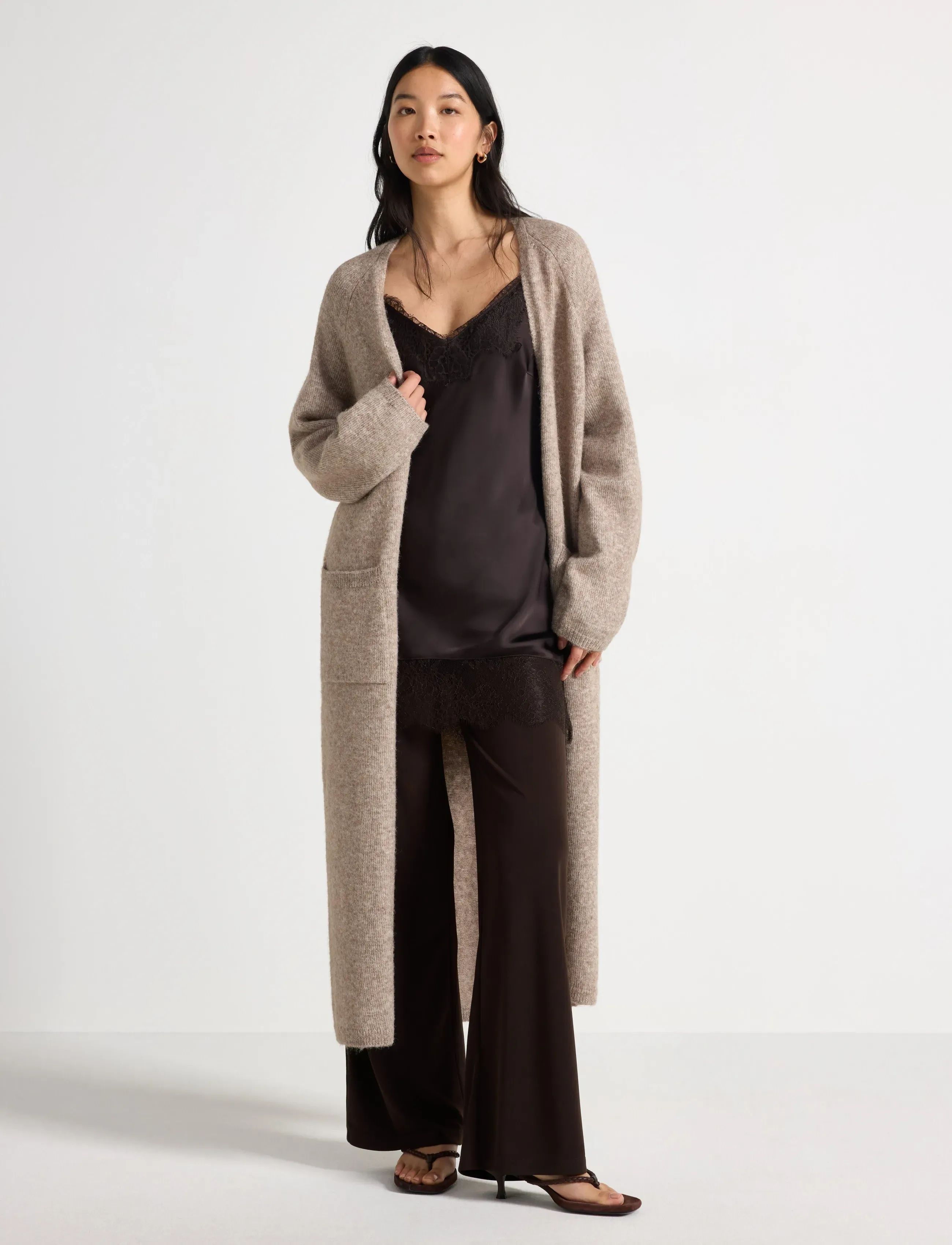 Lindex Knitted Long Cardigan, M/L, Knitwear, Beige - Cardigans, Frauen