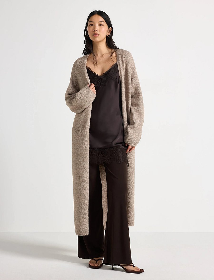 Lindex - Knitted long cardigan - koftor - light dusty brown - 0