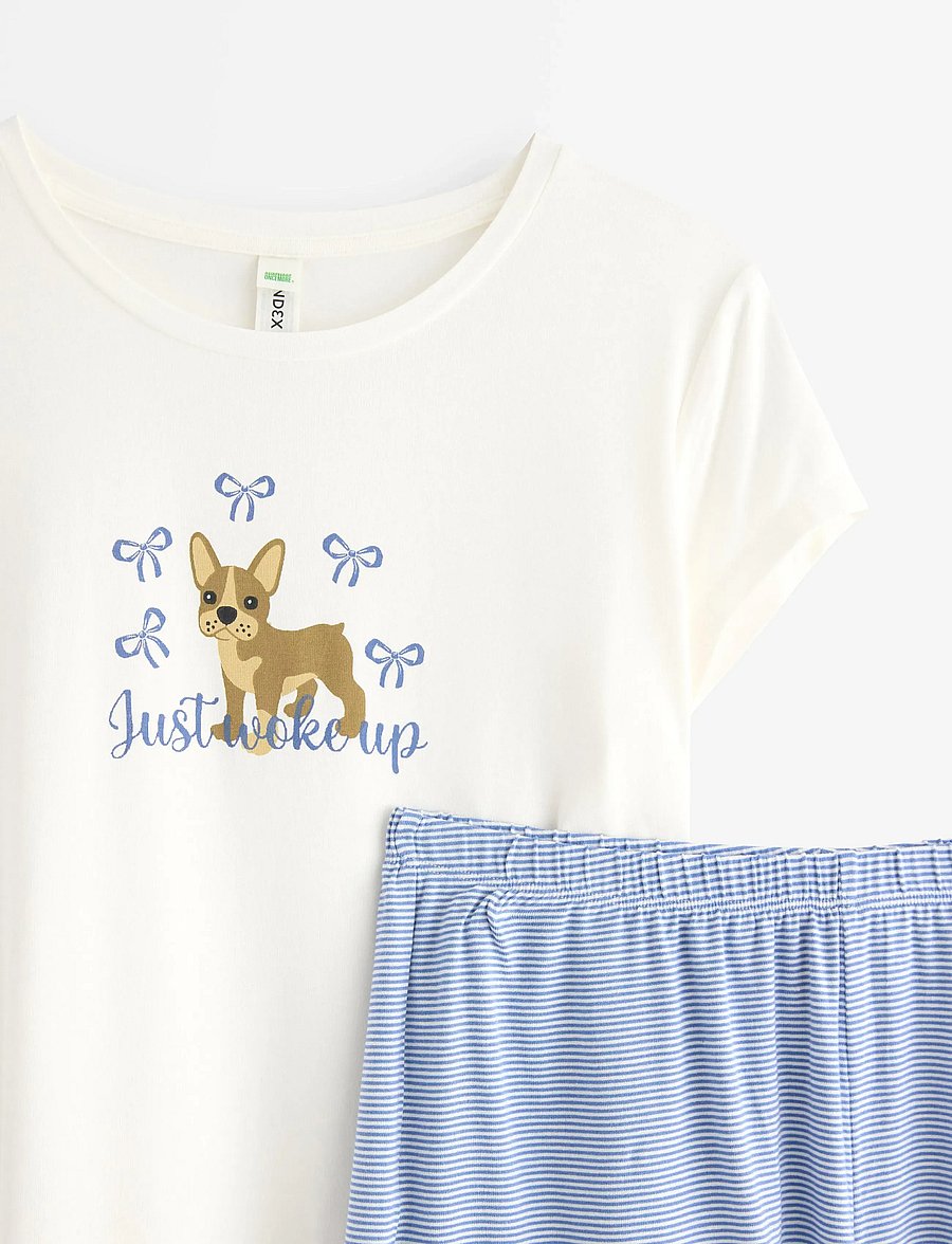 Lindex - Pyjama set BG hearts dogs - sæt med kortærmet t-shirt - off white - 5