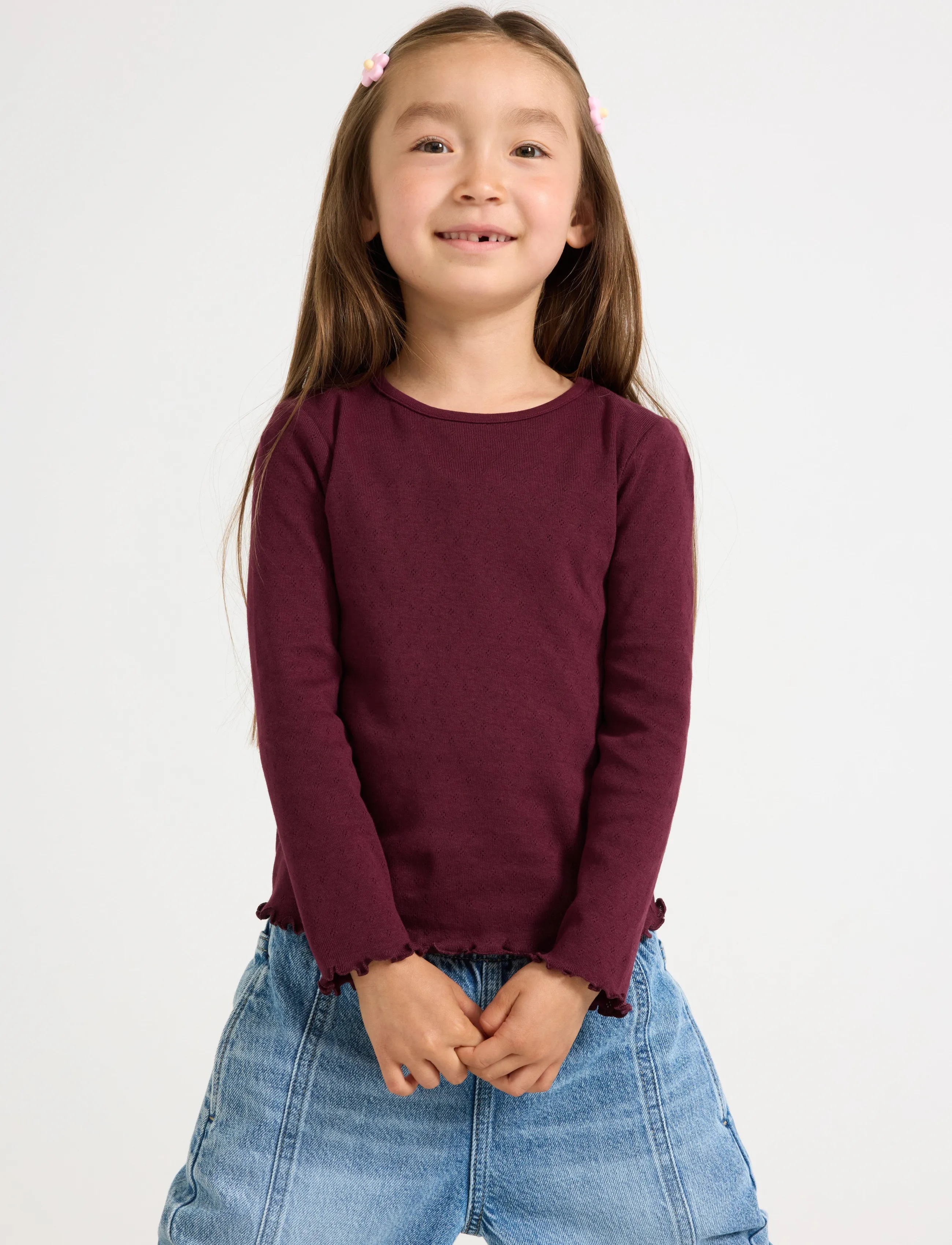 Lindex 2-Pack Top In Pointelle, 92, T-shirts, Rosa - Long-sleeved Kinder