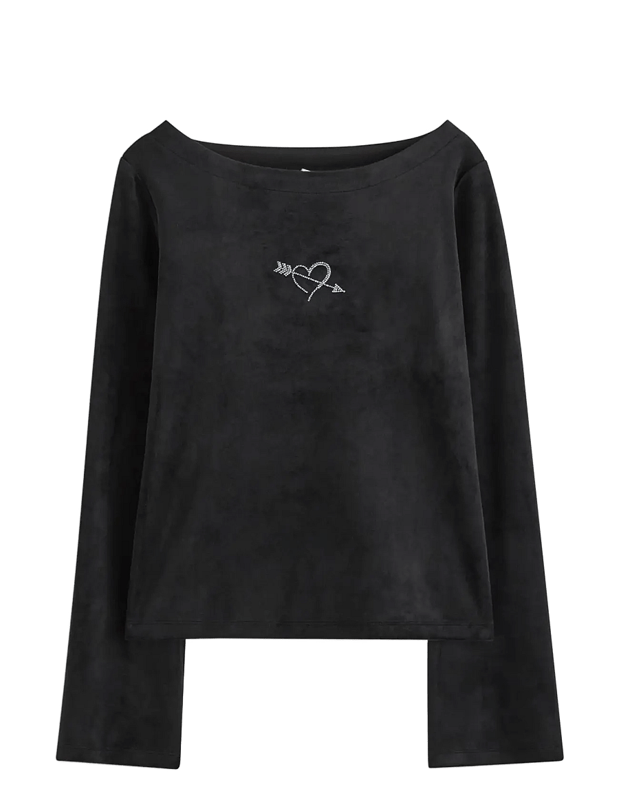 Lindex - Langærmet top i velour - långärmade t-shirts - black - 1