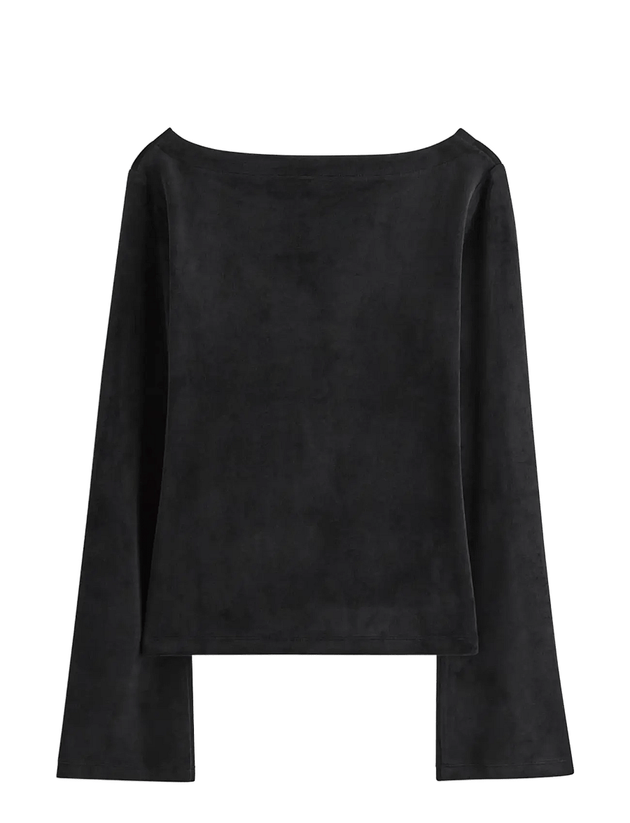 Lindex - Langærmet top i velour - långärmade t-shirts - black - 2