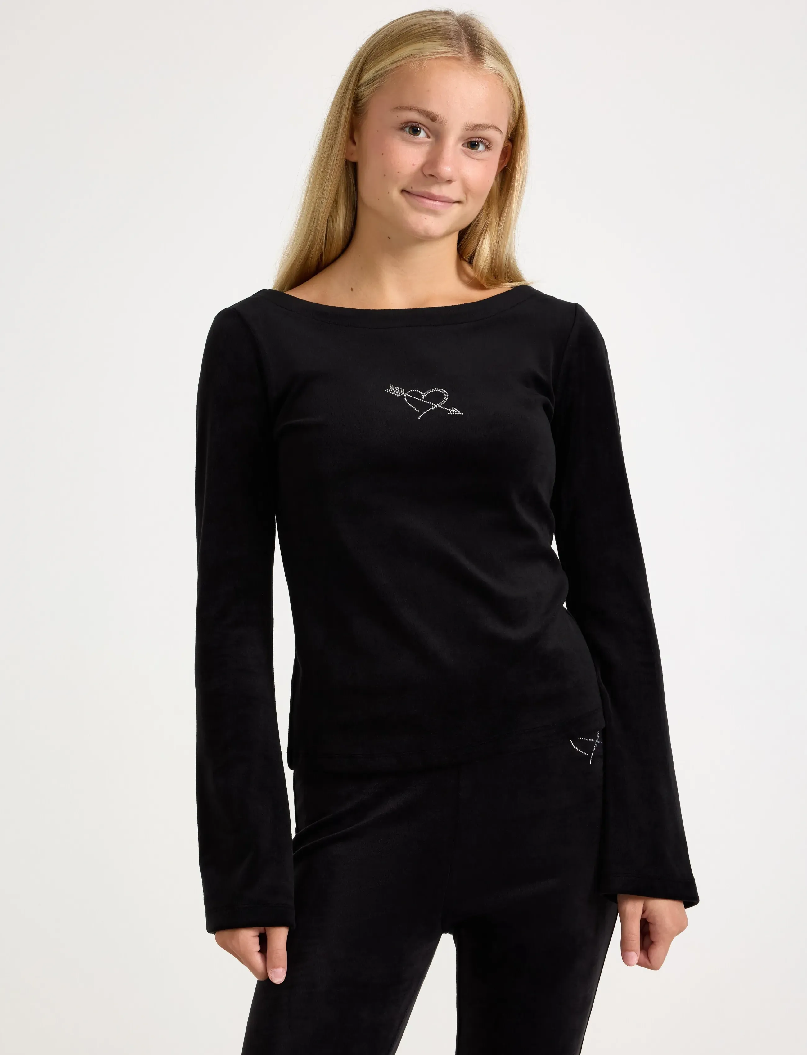 Lindex Langærmet Top I Velour, 128, Black, T-Shirts > Langærmede T-shirts, Børn