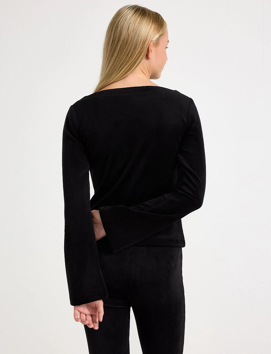 Lindex - Langærmet top i velour - långärmade t-shirts - black - 3