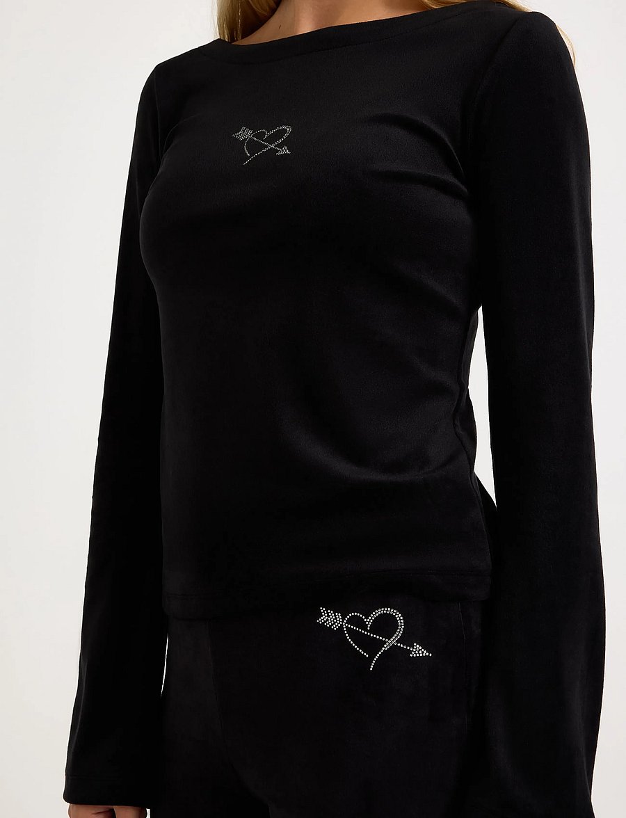 Lindex - Langærmet top i velour - långärmade t-shirts - black - 4