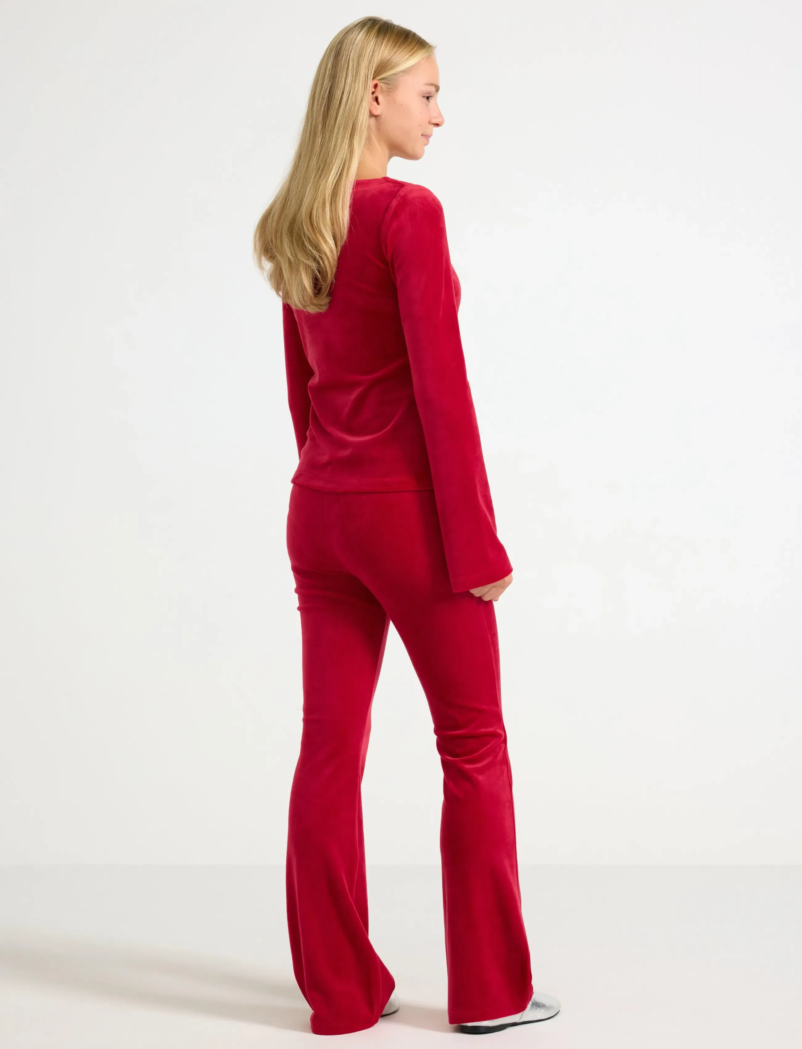 Lindex - Utsvängda byxor i velour - sweatpants - dark red - 3