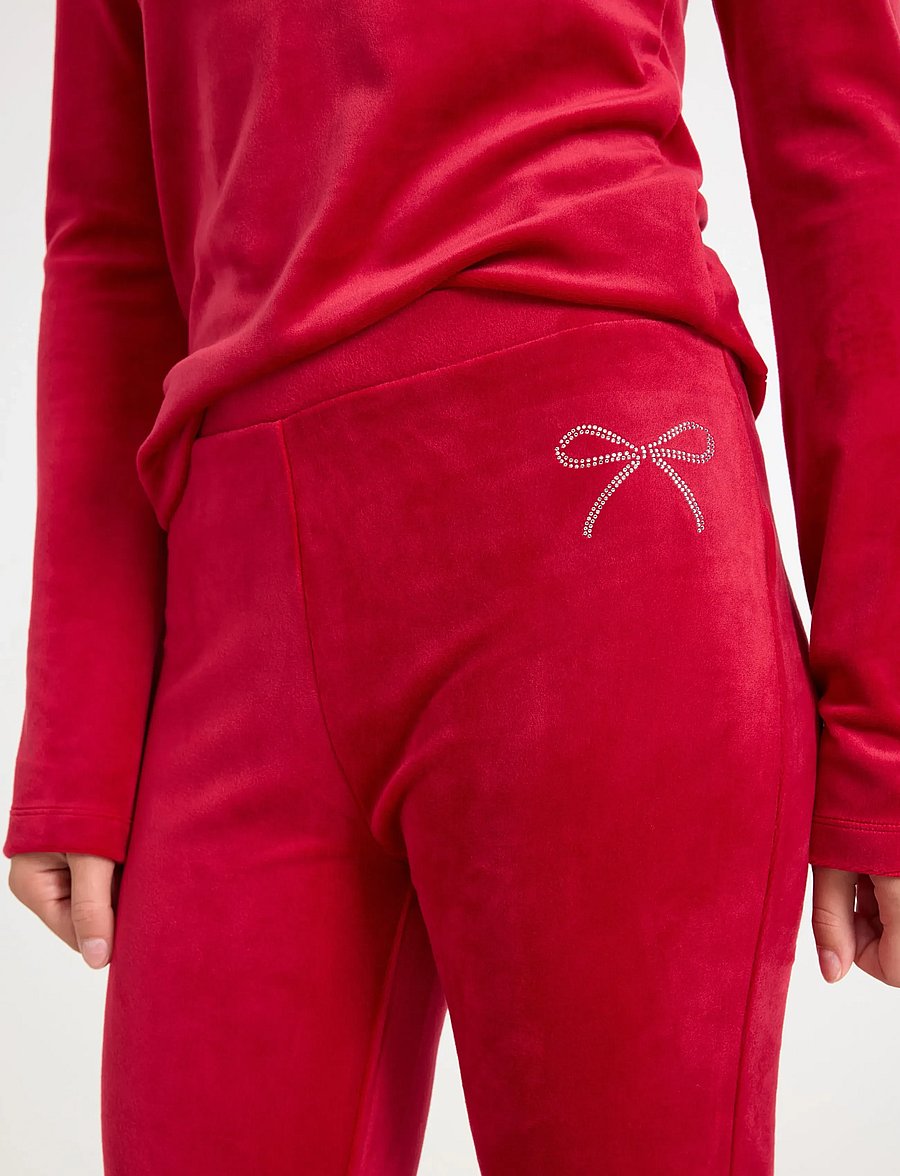 Lindex - Flared bukser i velour - mjukisbyxor - dark red - 4
