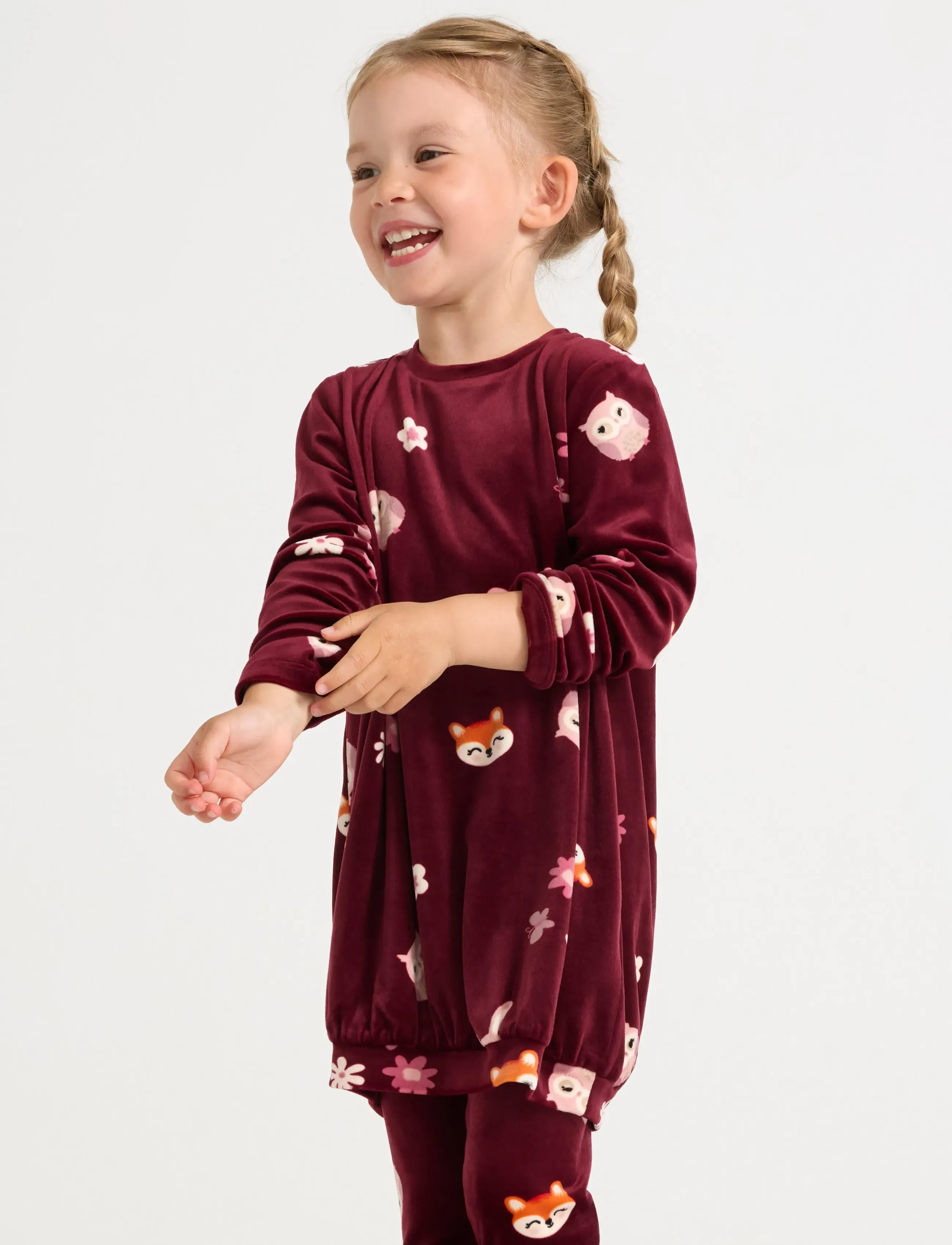 Lindex Tunika I Velour, Børn, Dyreprint Velour Tunika, Rød, Str: 92