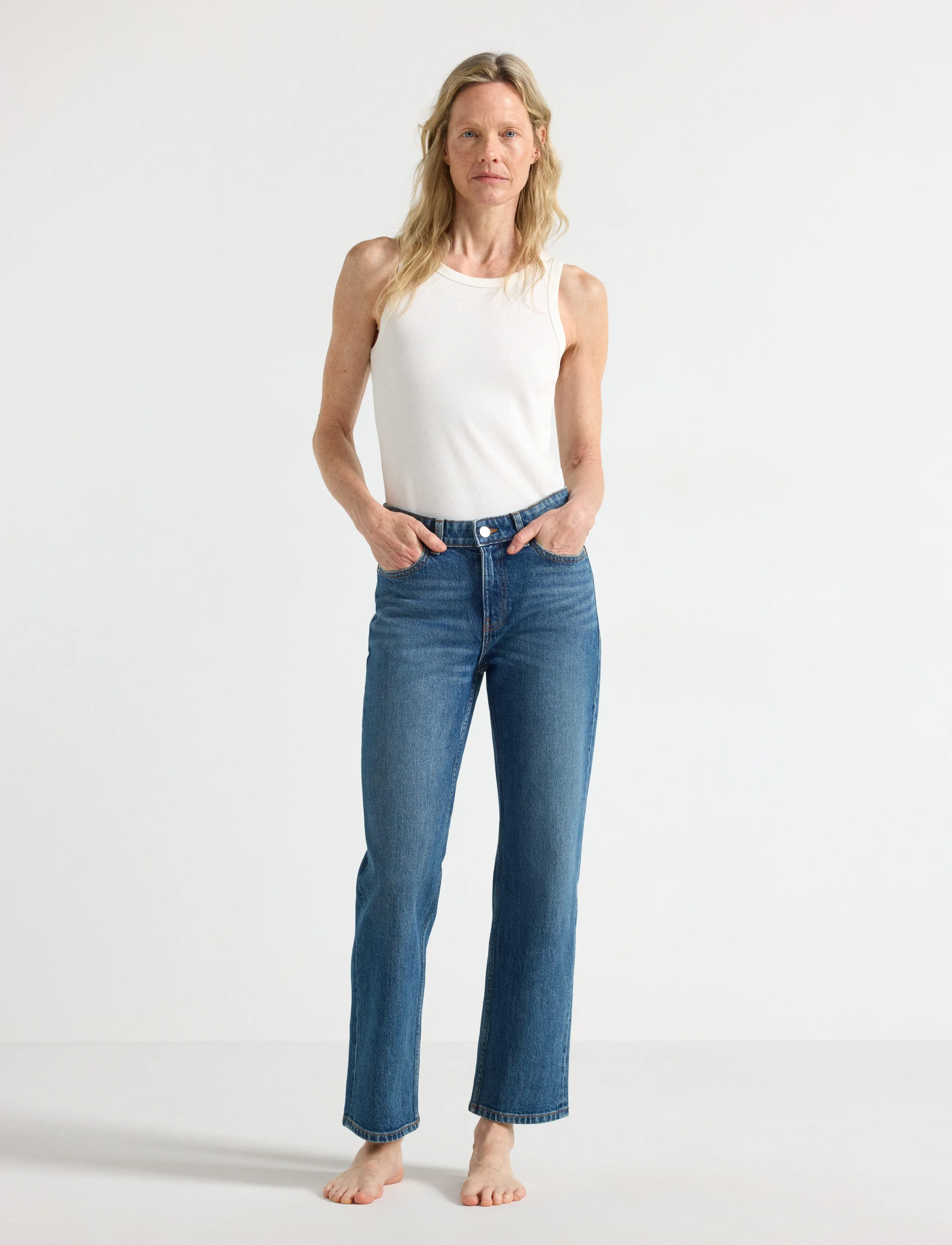 Lindex STRAIGHT Nea cropped jeans with light stretch - Lindex - DENIM BLUE / blue
