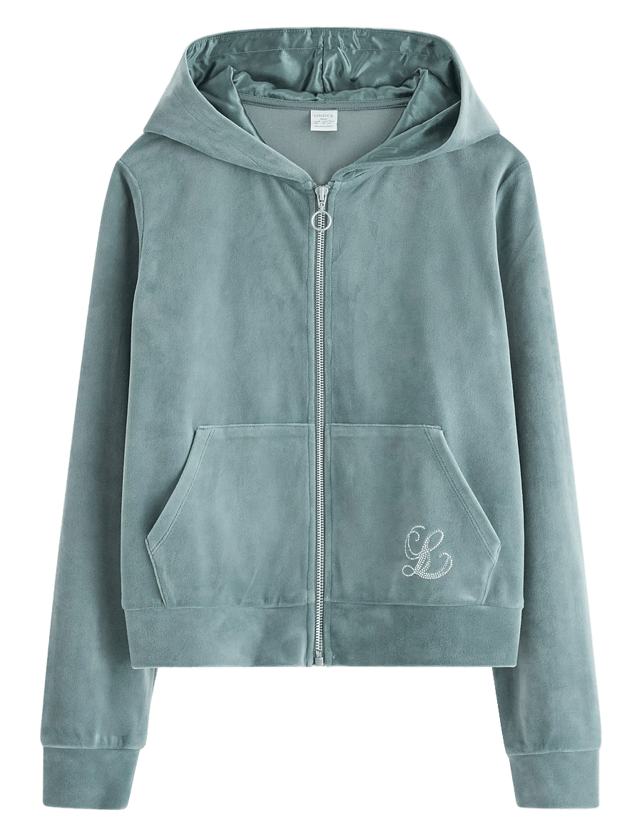 Lindex - Hettegenser i velur - kapuzenpullover - dusty aqua - 1
