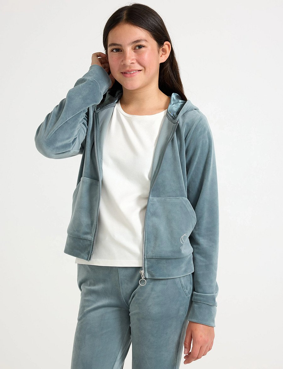 Lindex - Hettegenser i velur - kapuzenpullover - dusty aqua - 0