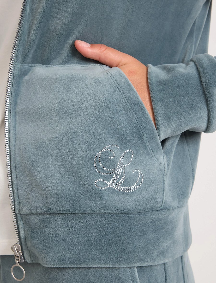 Lindex - Hettegenser i velur - kapuzenpullover - dusty aqua - 4