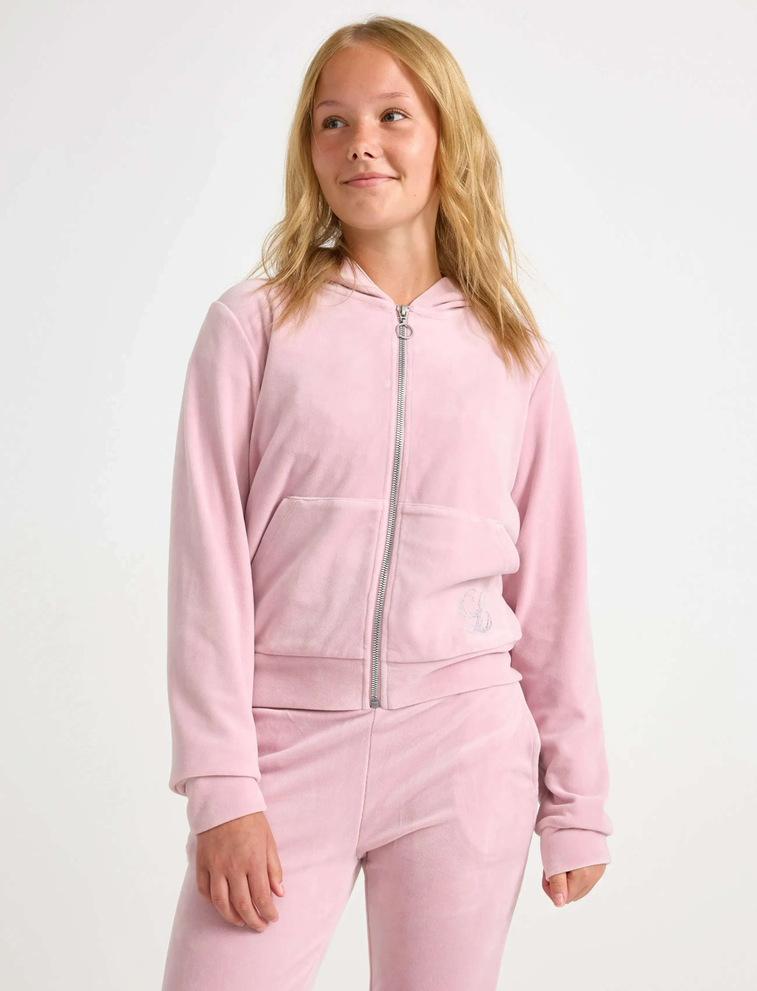 Lindex Hettegenser I Velur, Børn, Velour Lynlås Hættetrøje, Pink, Str: 170