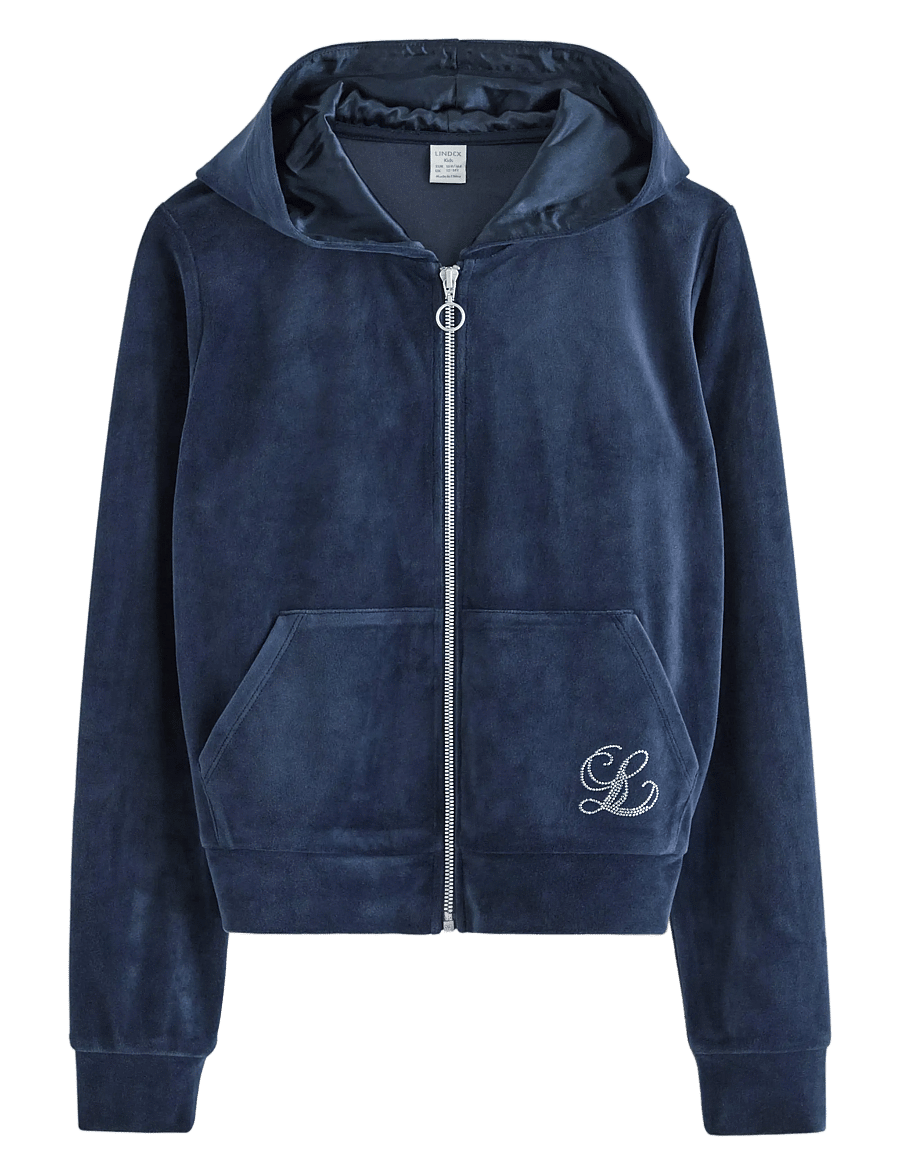 Lindex - Hettegenser i velur - kapuzenpullover - navy - 1