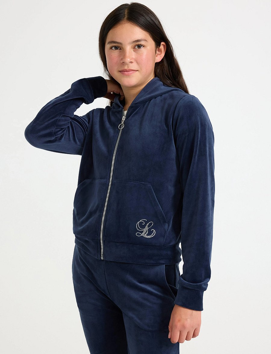 Lindex - Hettegenser i velur - kapuzenpullover - navy - 0