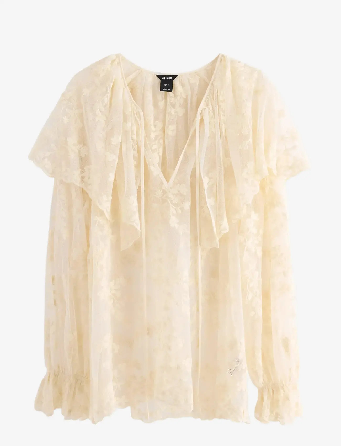 Lindex - Bluse i blonde - langærmede bluser - off white - 0