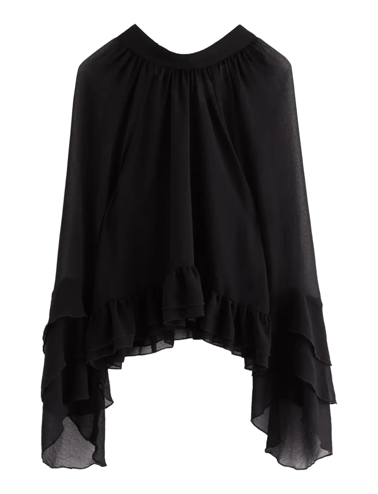 Rent bluse med volanger - BLACK