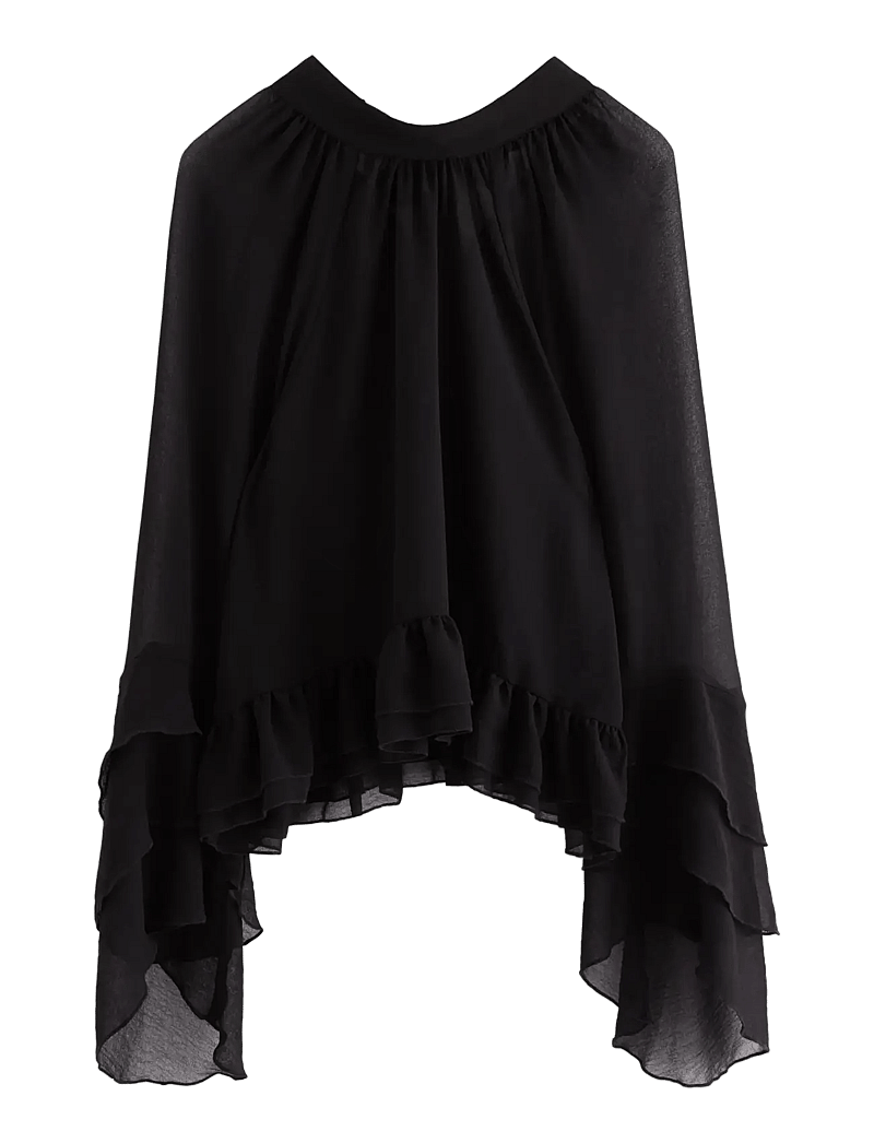 Lindex - Rent bluse med volanger - långärmade blusar - black - 1
