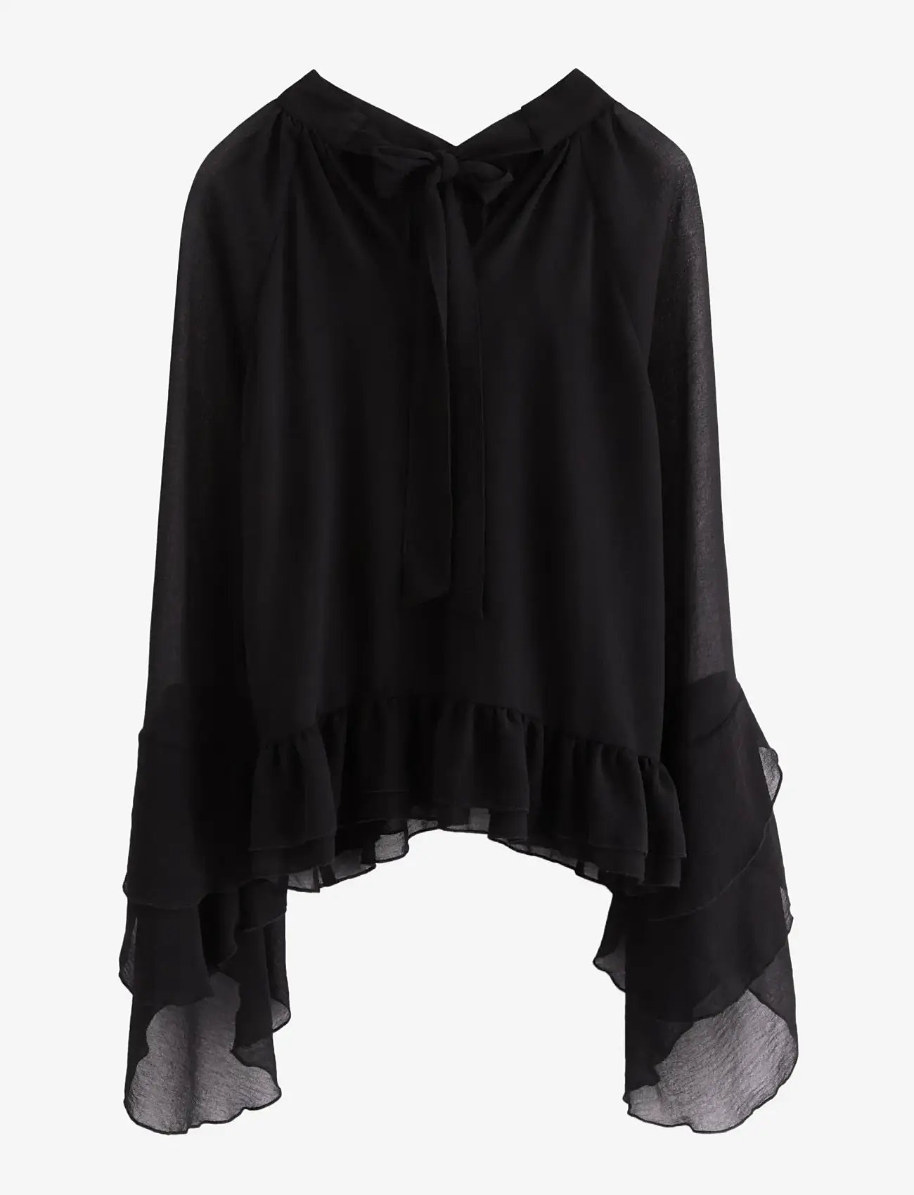 Lindex - Rent bluse med volanger - langärmlige blusen - black - 1