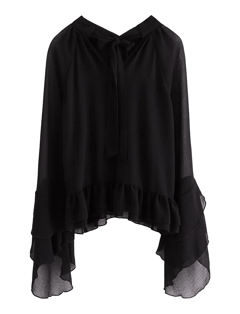 Lindex - Rent bluse med volanger - långärmade blusar - black - 2