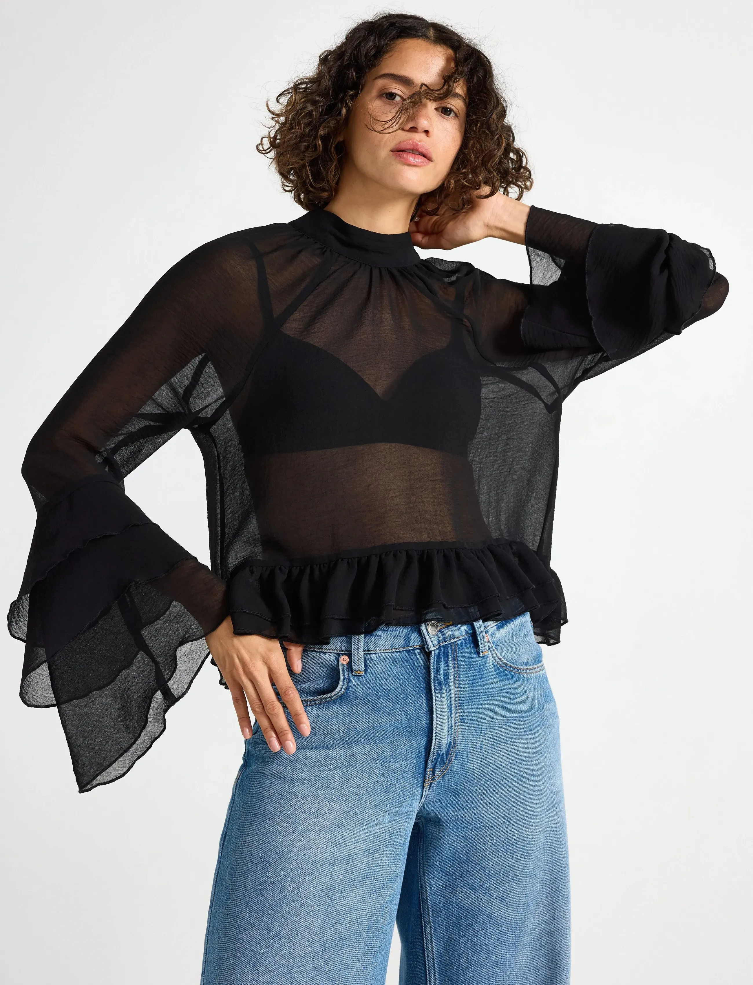 Lindex Rent bluse med volanger - Lindex - BLACK / black