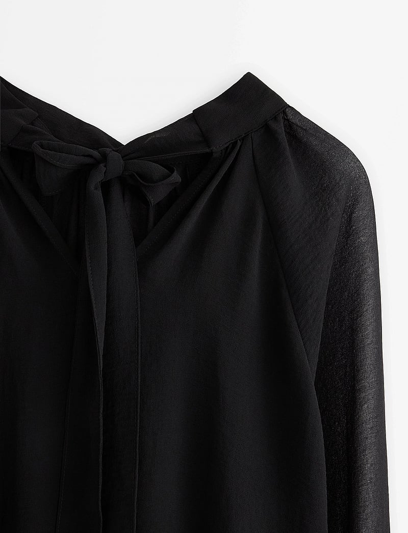 Lindex - Rent bluse med volanger - långärmade blusar - black - 5