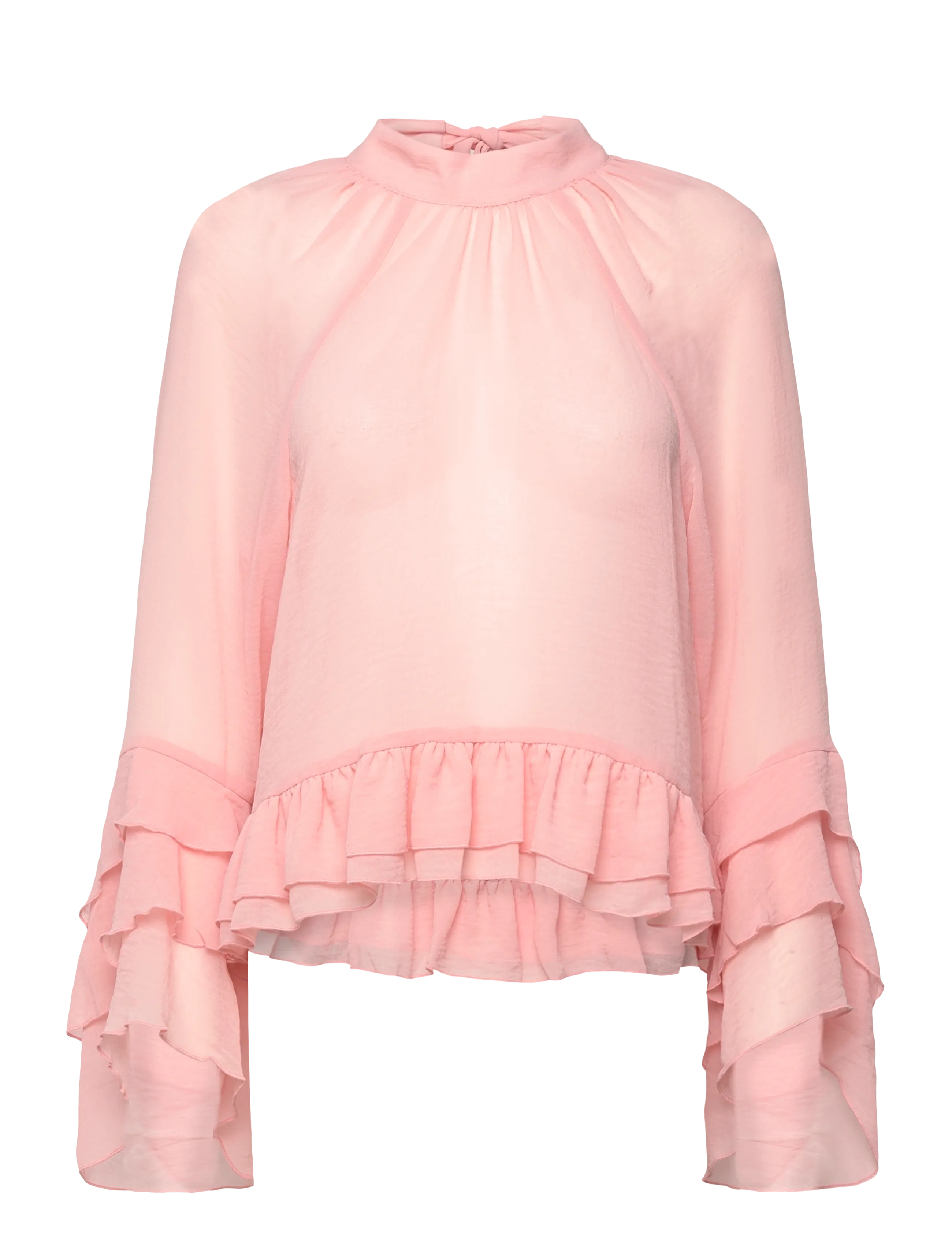 Rent bluse med volanger - LIGHT DUSTY CORAL