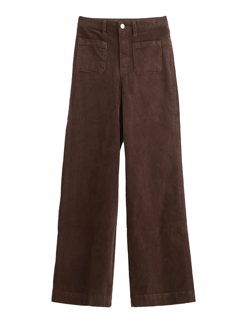 Lindex - WIDE manchesterbyxa med hög midja - vida byxor - dark brown - 1