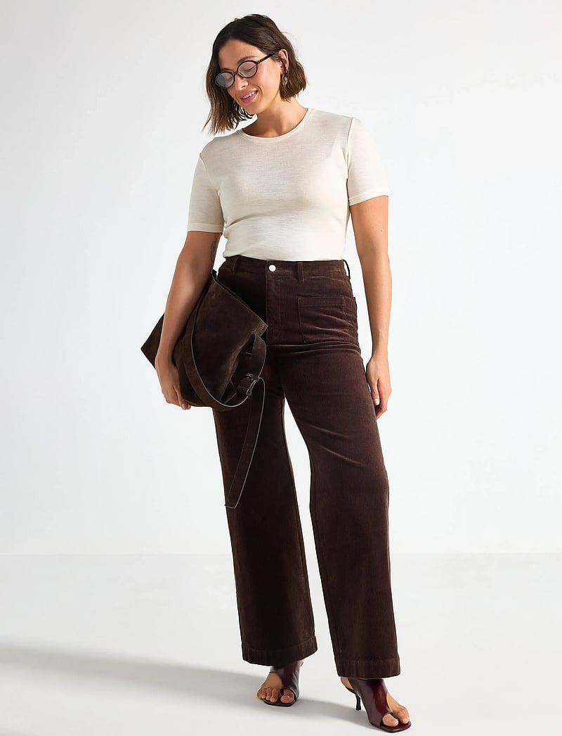 Lindex - WIDE manchesterbyxa med hög midja - vida byxor - dark brown - 0