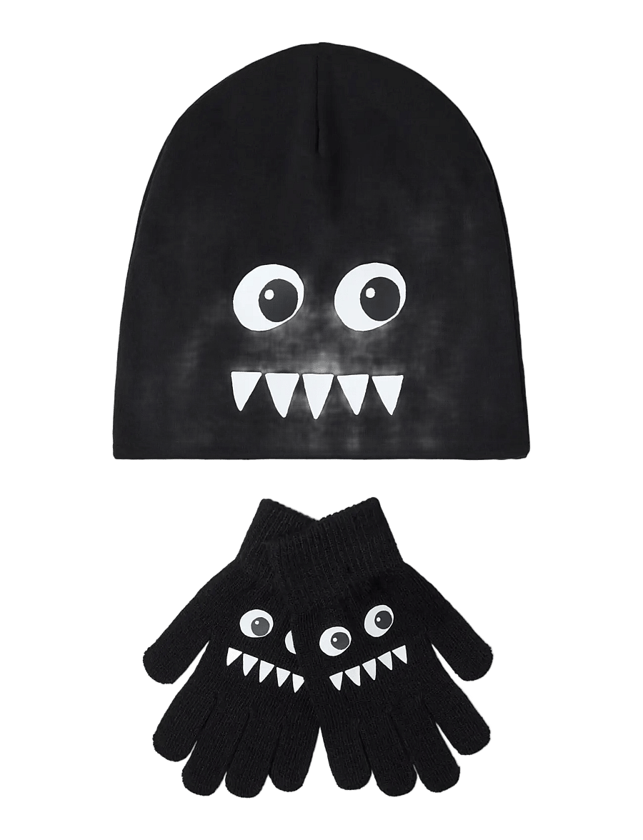 Lindex - Jersey beanie and magic gloves - handskar - black - 0