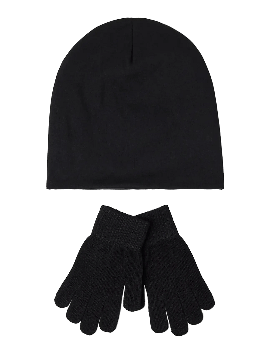 Lindex - Jersey beanie and magic gloves - handskar - black - 1
