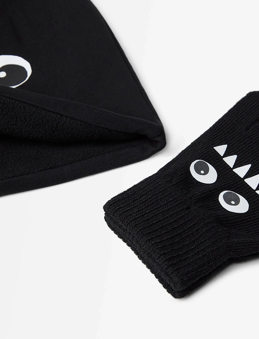Lindex - Jersey beanie and magic gloves - handskar - black - 2