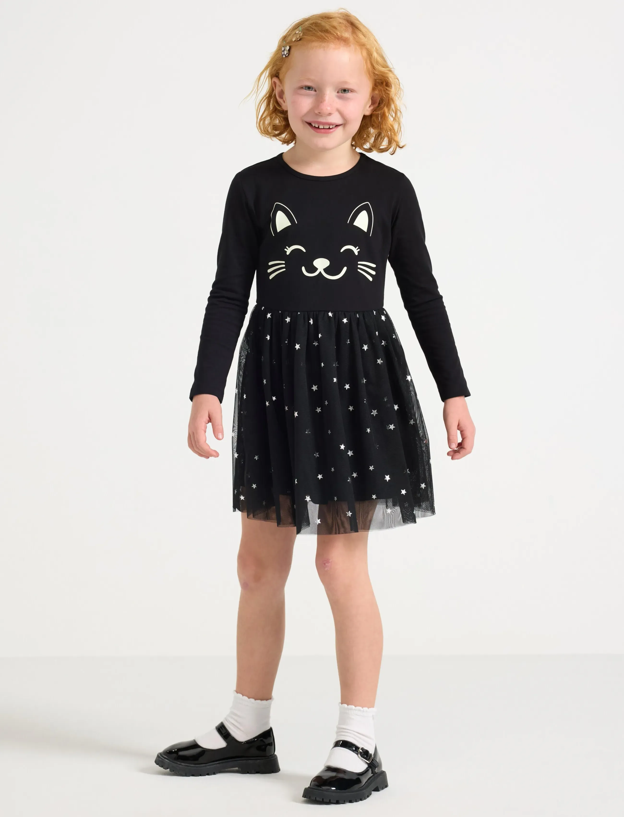 Lindex Dress mesh skirt cat face - Langärmelige Freizeitkleider - BLACK / black