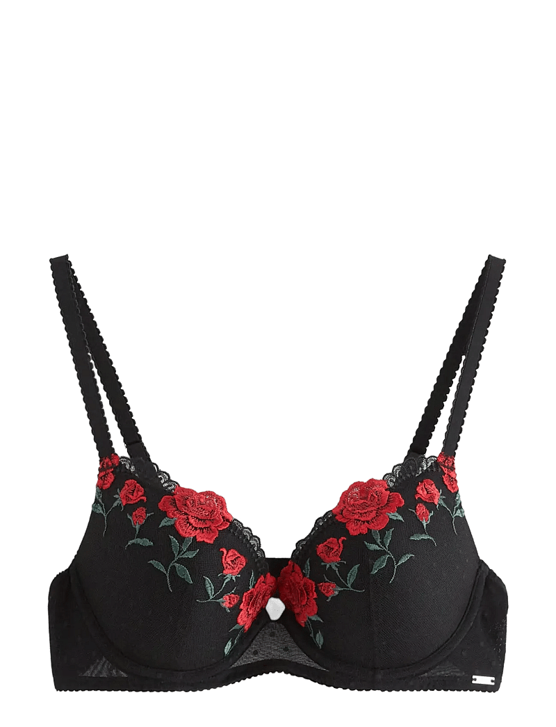 Lindex - ella m - malva push-up bra with lace - push-up bh:ar - black - 1