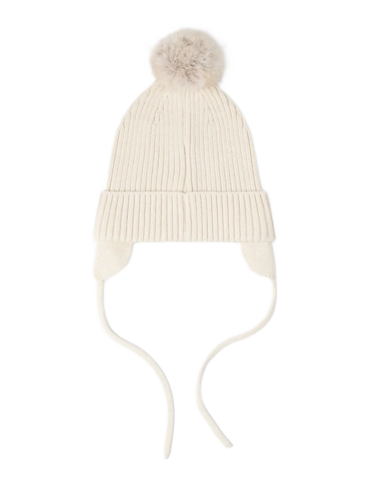 Cap knitted w pom pom - LIGHT BEIGE