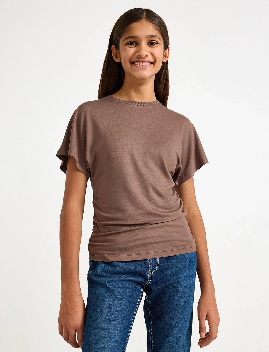 Lindex - Top Wide Sleeve Tee - kurzärmelige - dark brown - 0