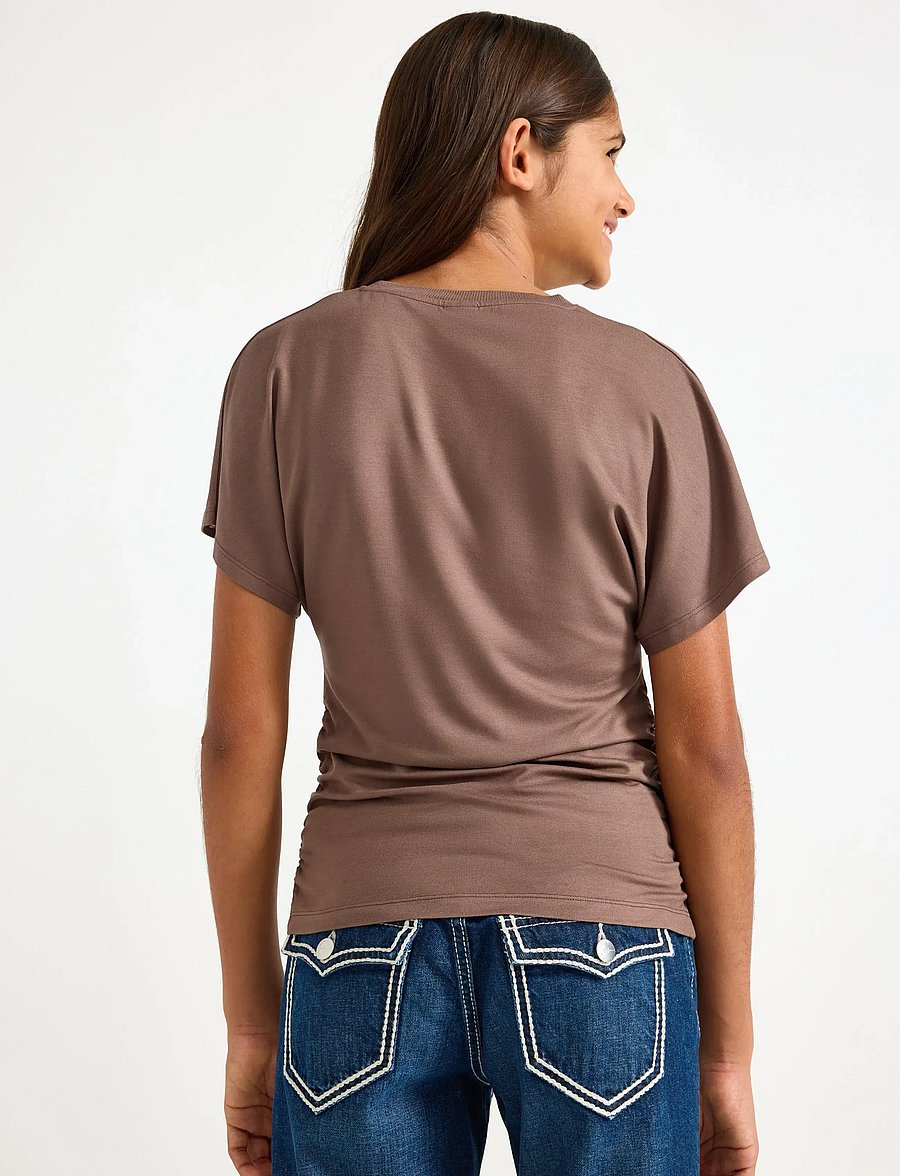 Lindex - Top Wide Sleeve Tee - kurzärmelige - dark brown - 3