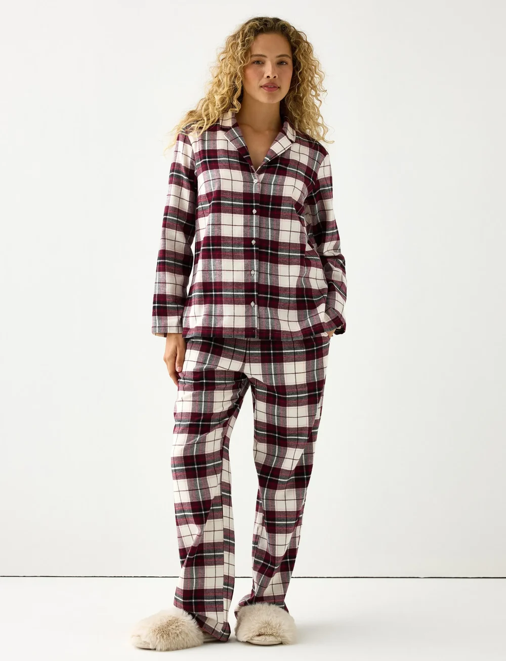 Lindex - Pyjama trousers Y D check - jõulupidžaamad - dark dusty red - 0