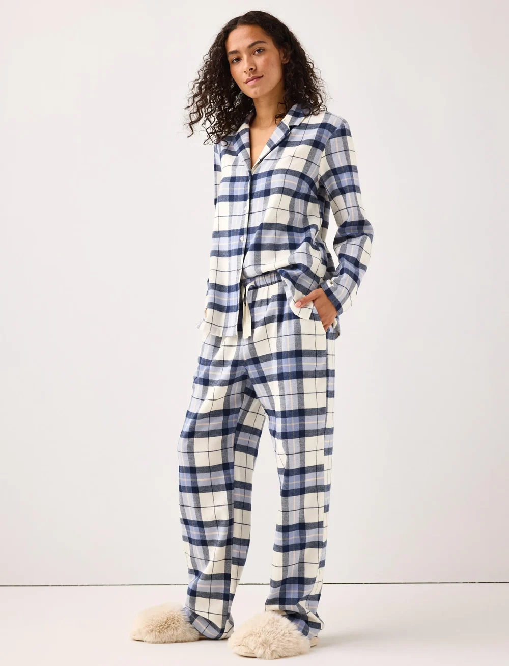 Lindex - Pyjama trousers Y D check - julpyjamas - dusty blue - 0