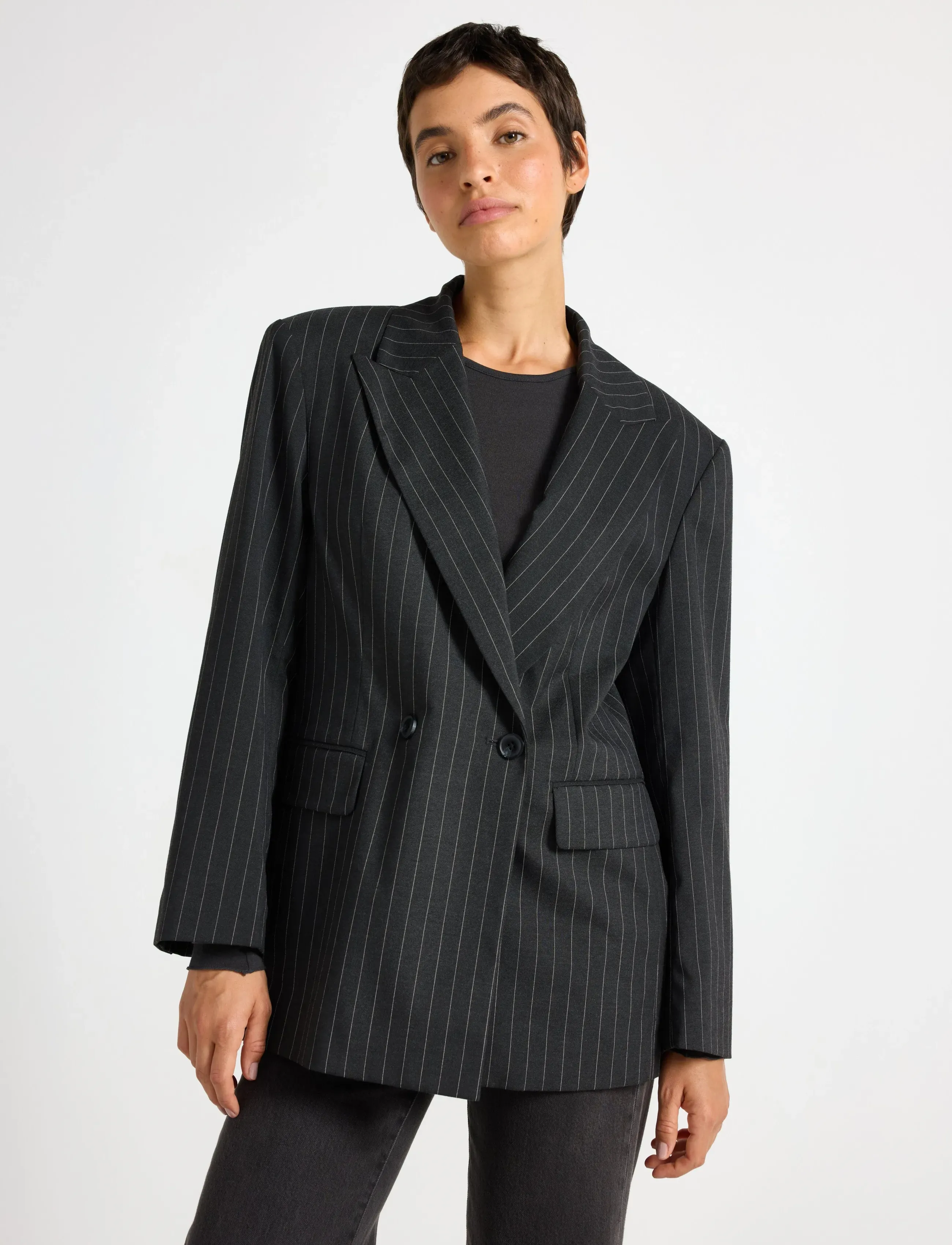 Lindex Nålestribet blazer - Zweireihige Blazer - GREY / grey
