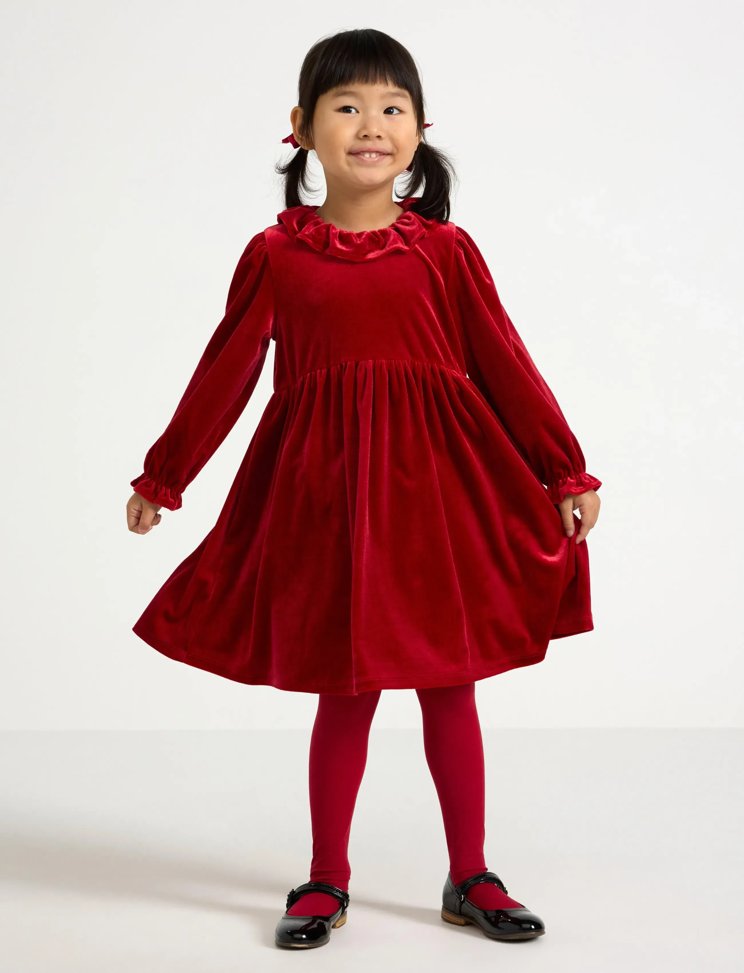 Lindex Langermet Kjole I Fløyel, 110, Dresses, Rot - Partydresses, Kinder