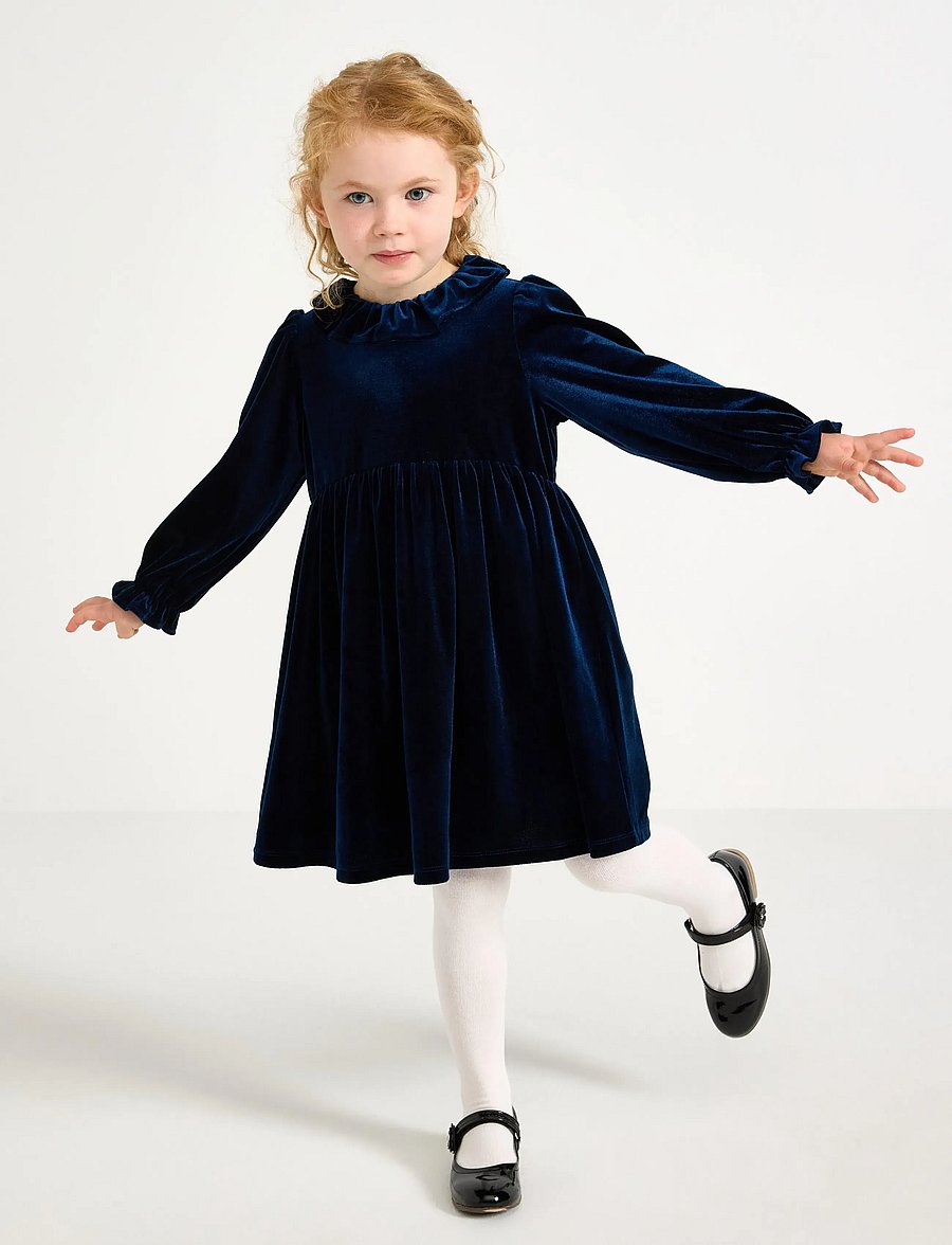 Lindex - Långärmad klänning i sammet - partykleider - navy - 0