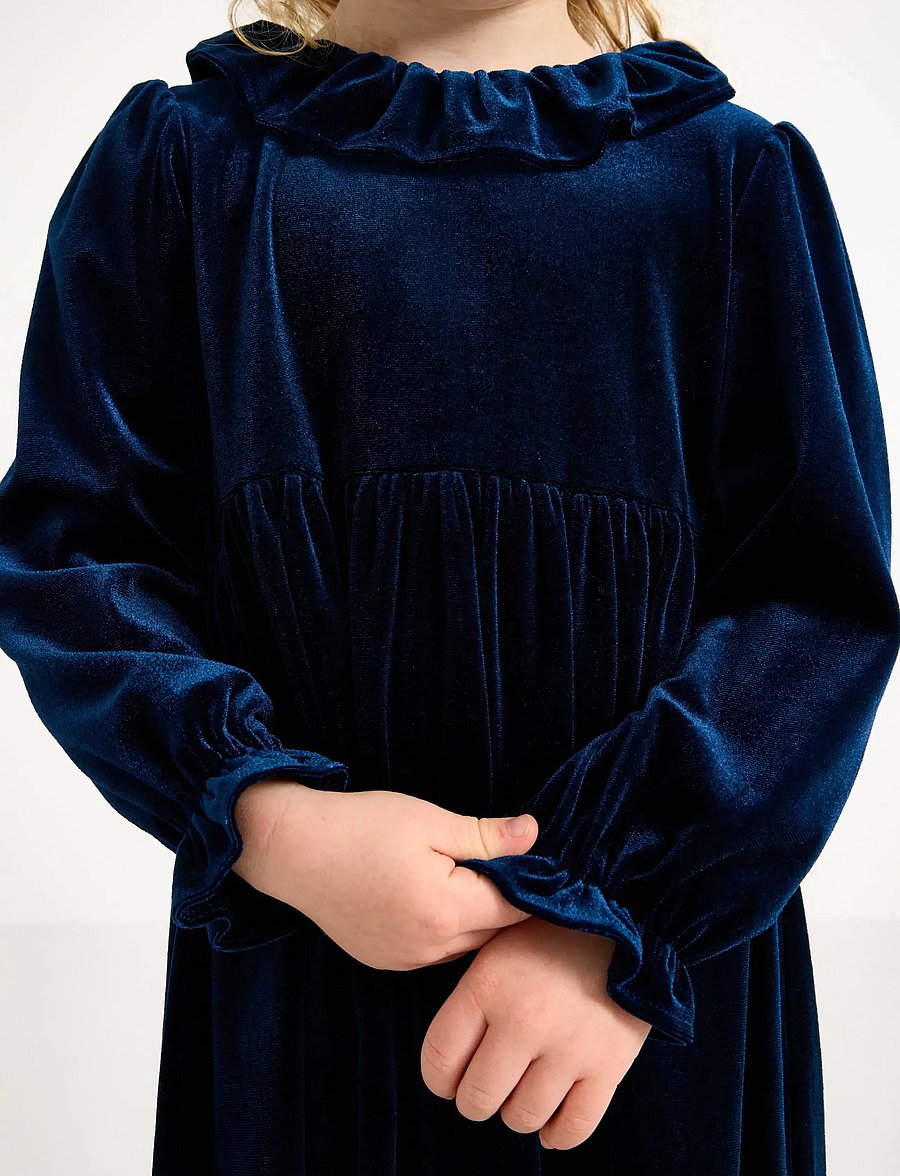 Lindex - Långärmad klänning i sammet - partykleider - navy - 4
