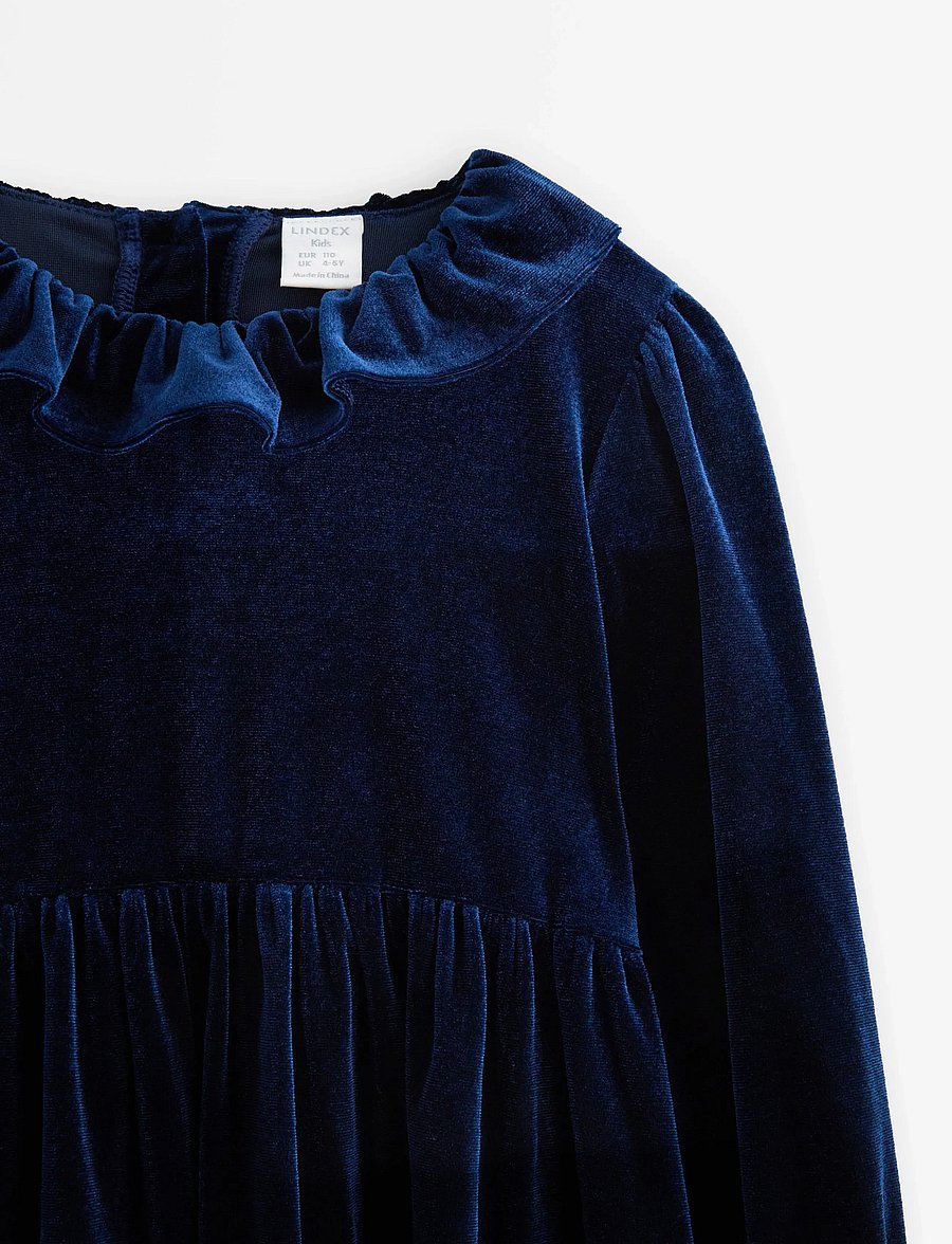 Lindex - Långärmad klänning i sammet - partykleider - navy - 5