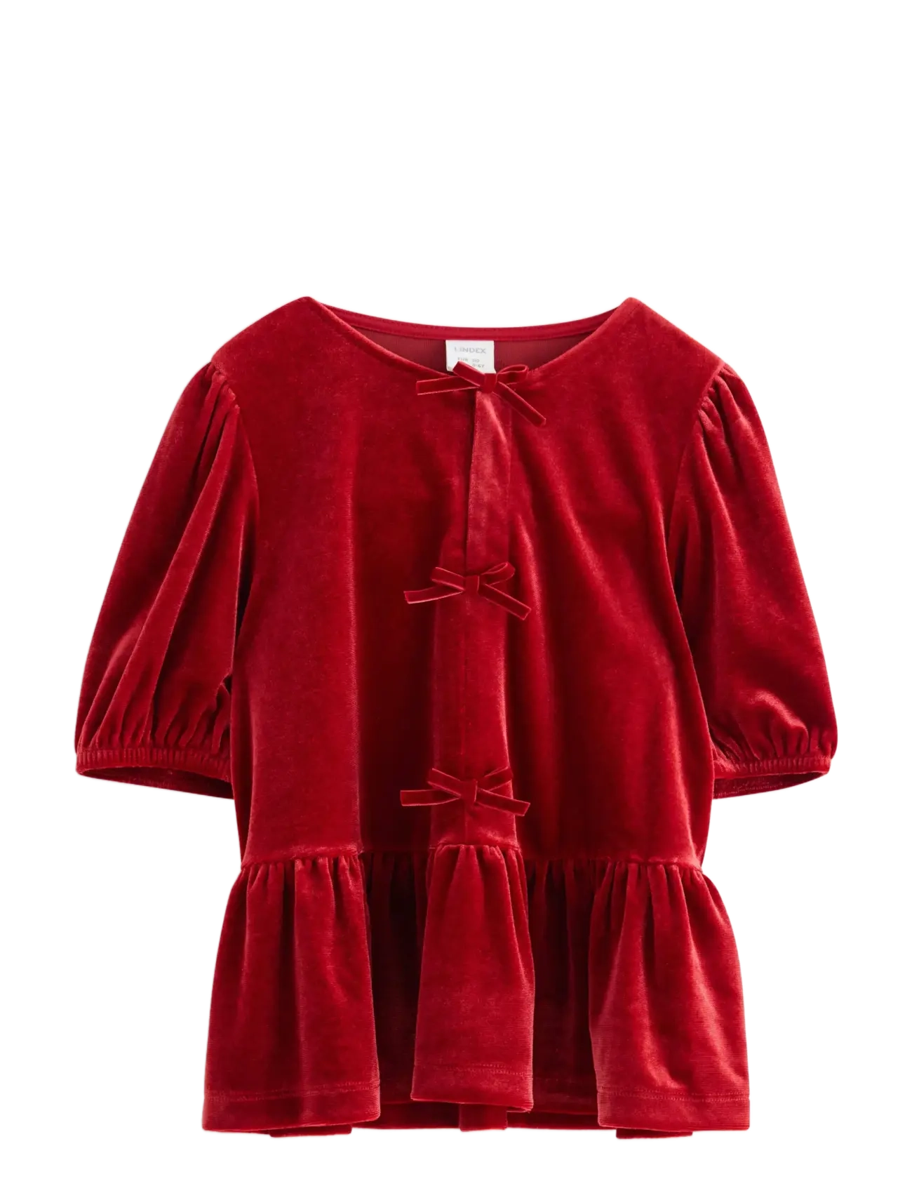 Kortärmad topp i sammet - DARK DUSTY RED