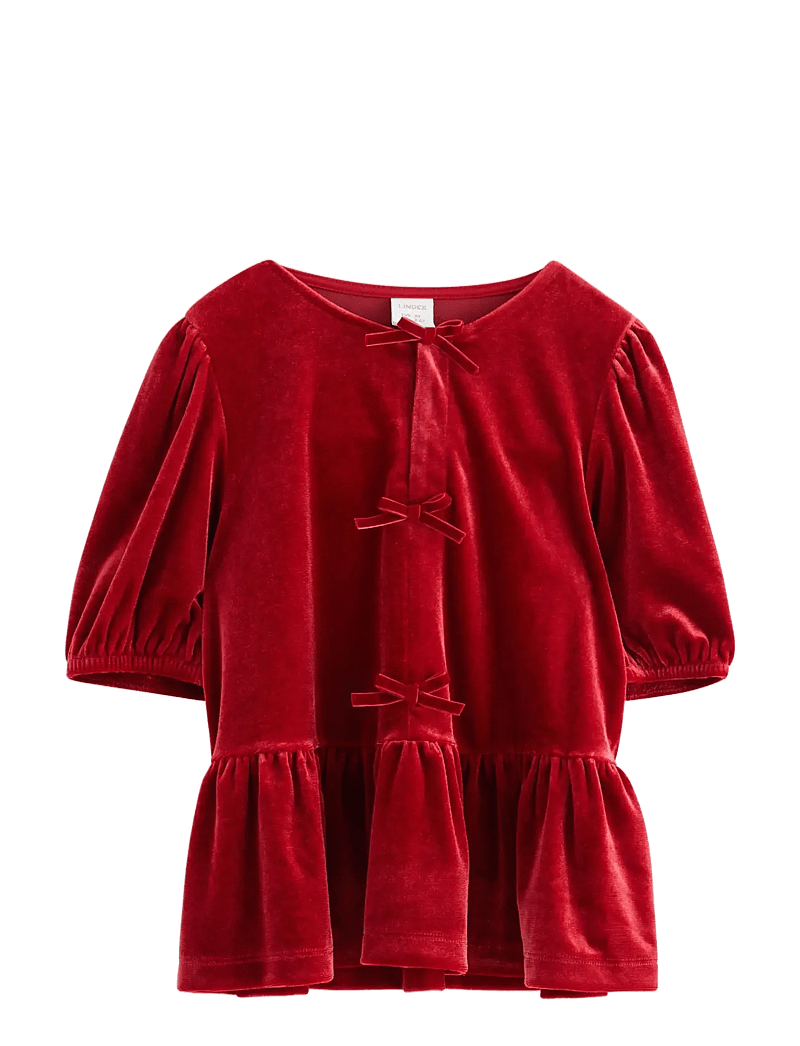 Lindex - Kortärmad topp i sammet - blusar & tunikor - dark dusty red - 1