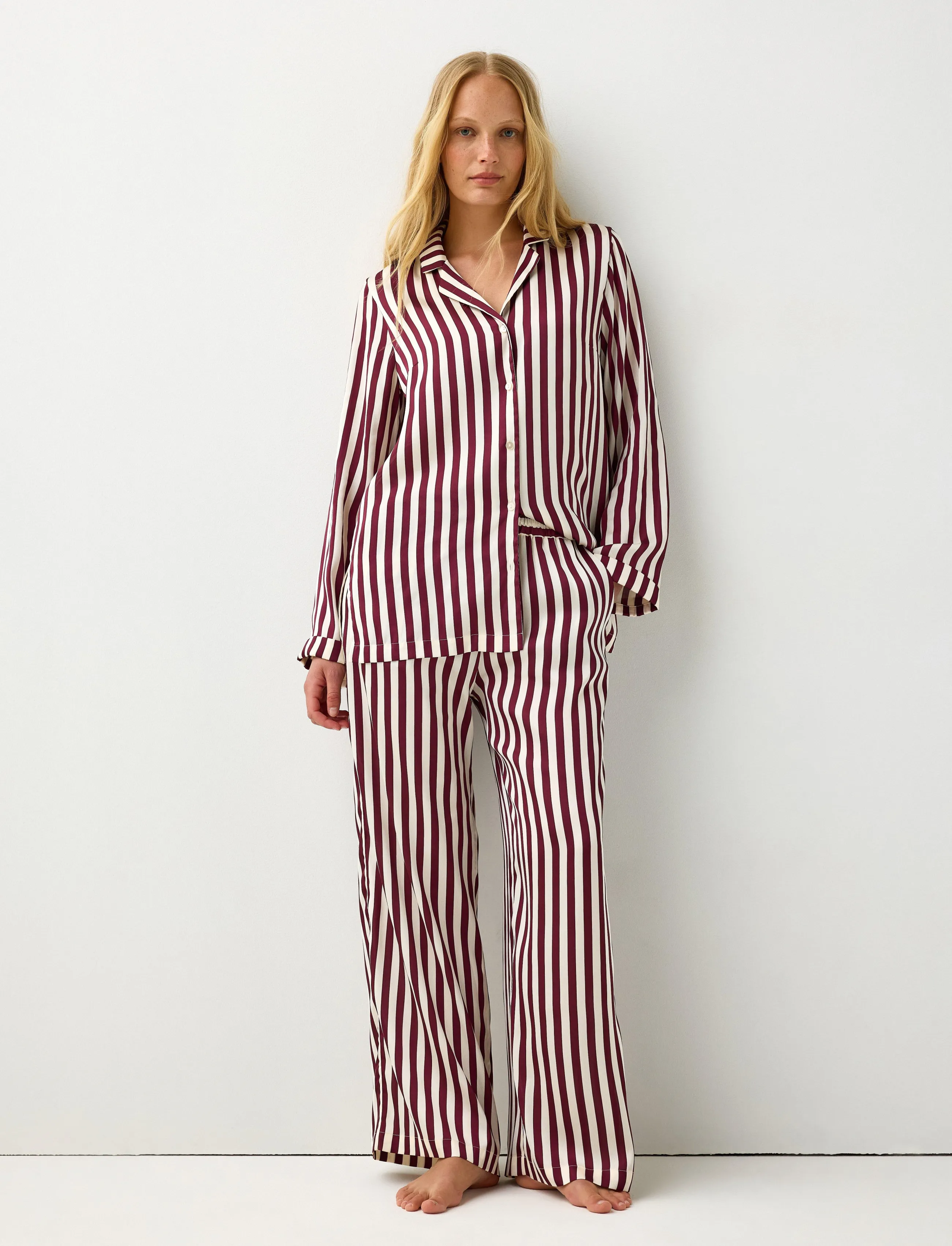 Lindex Pyjama set in satin - Lindex - DARK DUSTY RED / burgundy
